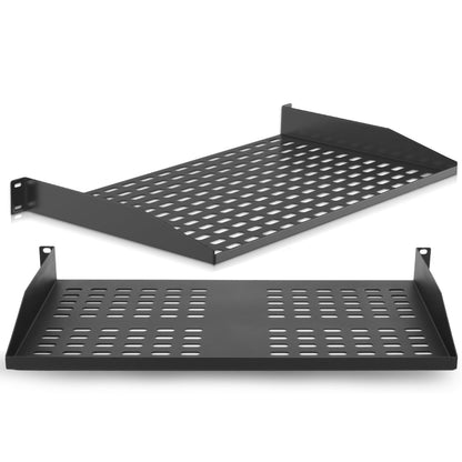 Pyle 2-Pc 1U Server Rack Shelf, Vented Shelves for Good Air Circulation, Cantilever Mount, Wall Mount Rack, Universal Device, Cabinet Shelf, Computer Case Mounting Tray, Black