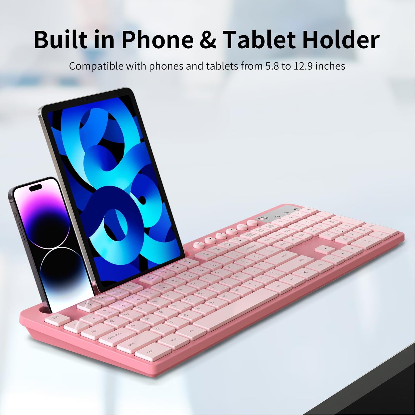 Wireless Keyboard and Mouse Combo, MARVO 2.4G Ergonomic Wireless Computer Keyboard with Phone Tablet Holder, Silent Mouse with 6 Button, Compatible with MacBook, Windows (Black)