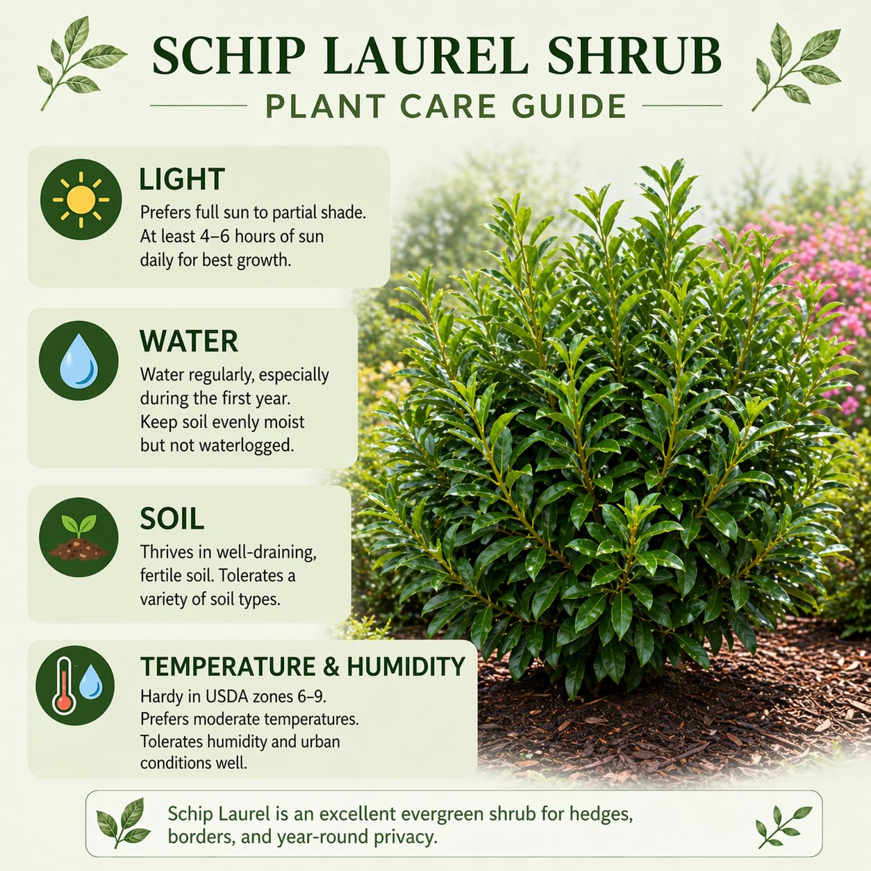 2 Skip Laurel Shrubs Live Plant, 2.5 Inch Pot Schip Laurel Plant, Fast-Growing, Easy to Grow Evergreen Shrubs for Privacy Hedge, Landscape & Garden Borders