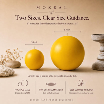 MOZEAL Hand-Poured, 3 Inch Yellow Round Ball Candles - Elegant Yellow Round Pillar Candles Set of 3, Dripless, Unscented, Smokeless, Ideal for Spring and Summer Parties.