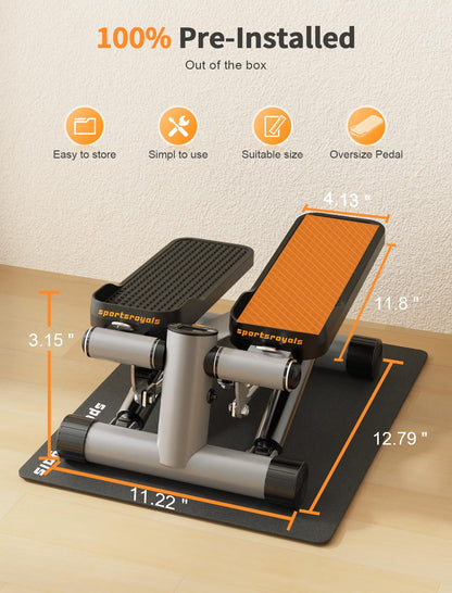 Sportsroyals Stair Stepper for Exercise with Mat, Mini Steppers with Resistance Band, Hydraulic Fitness Stepper Exercise Home Workout Equipment for Full Body Workout, 330lbs Weight Capacity