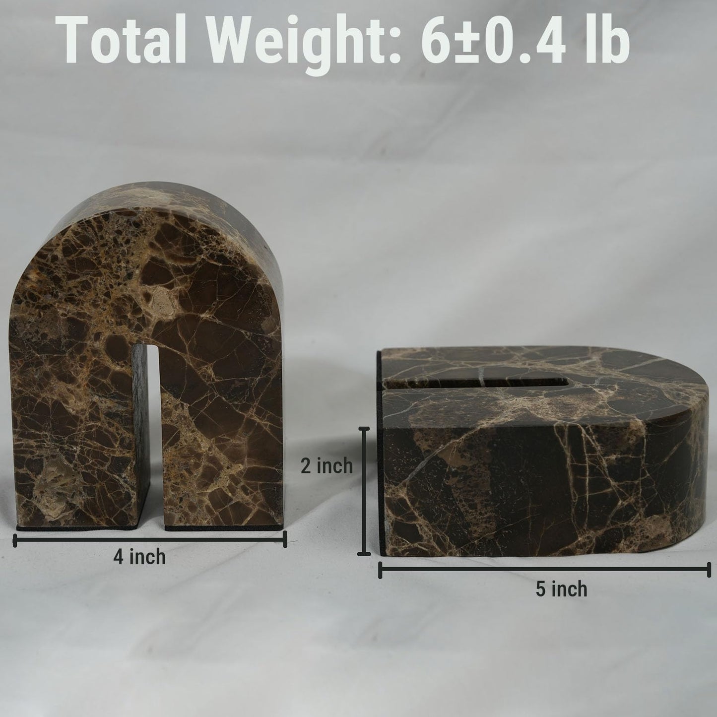 Natural Marble Bookends for Shelves,Unique Brown Arched Book Ends, Office bookends for Heavy Books, Set of 2,Heavy Duty (Brown)