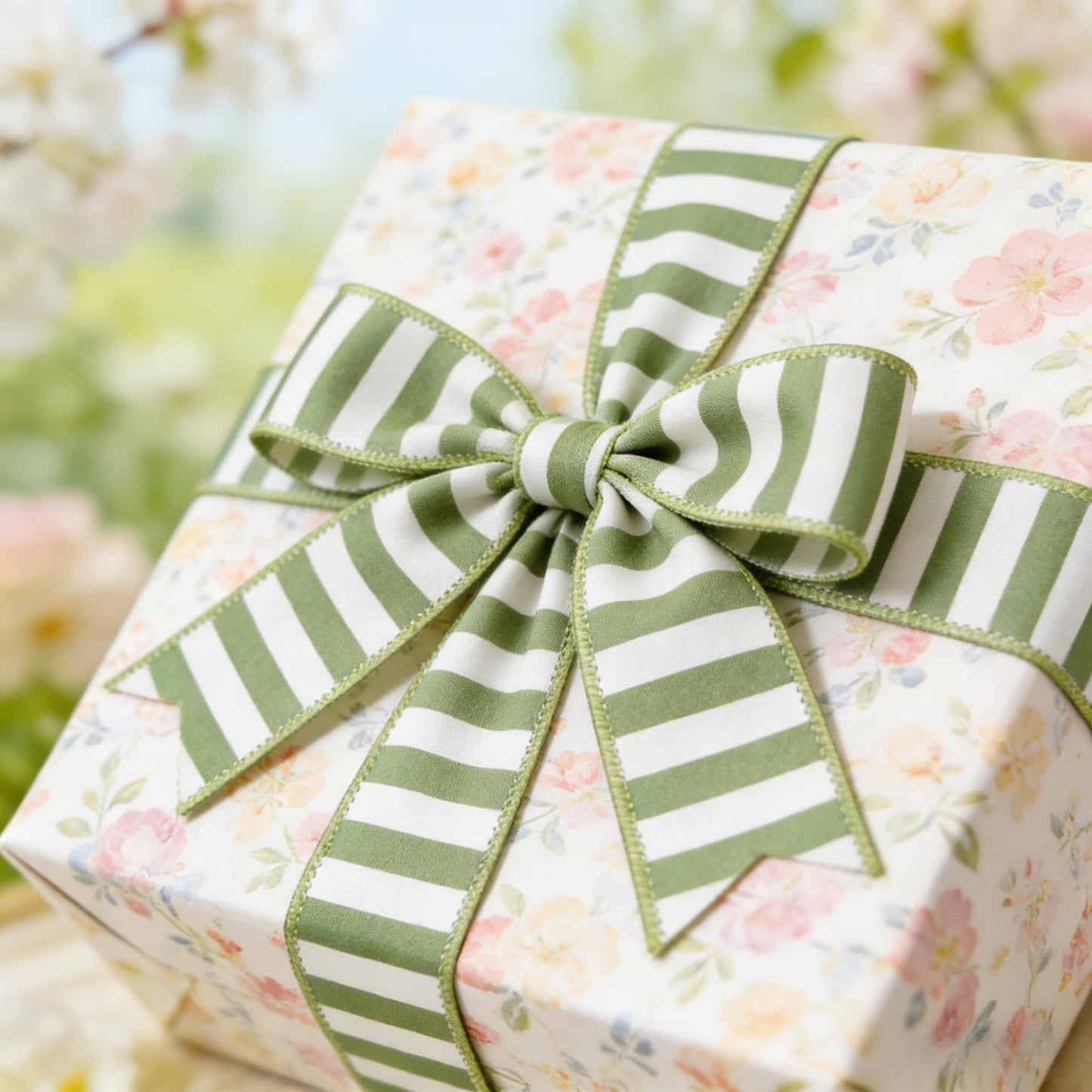 Meseey 2.5 Inch Sage Green White Stripe Wired Ribbon 10 Yards, Farmhouse Striped Wired Edge Ribbon for Wreaths, Gift Wrapping, DIY Crafts, Wedding, Baby Shower & Home Holiday Decoration