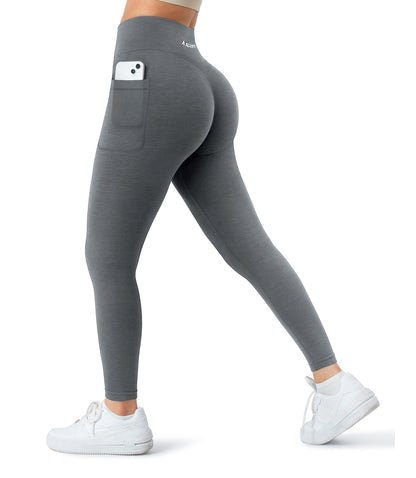 A AGROSTE Women Seamless Workout Leggings with Pockets Scrunch Butt Lifting Gym Leggings High Waisted Yoga Pants