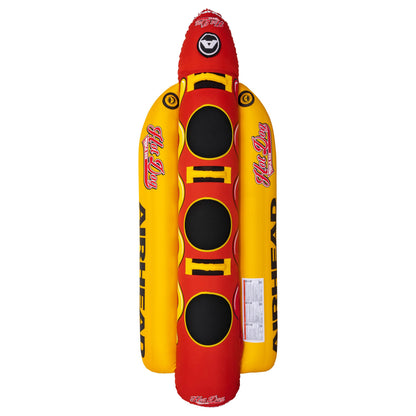 Airhead Hot Dog Towable Tube for Boating, 1 - 3 Rider Inflatable Boat Tube for Water Tubing, Full Nylon Cover, EVA Padding, Foam Padded Handles w/ Neoprene Knuckle Guard, Speed Safety Valve