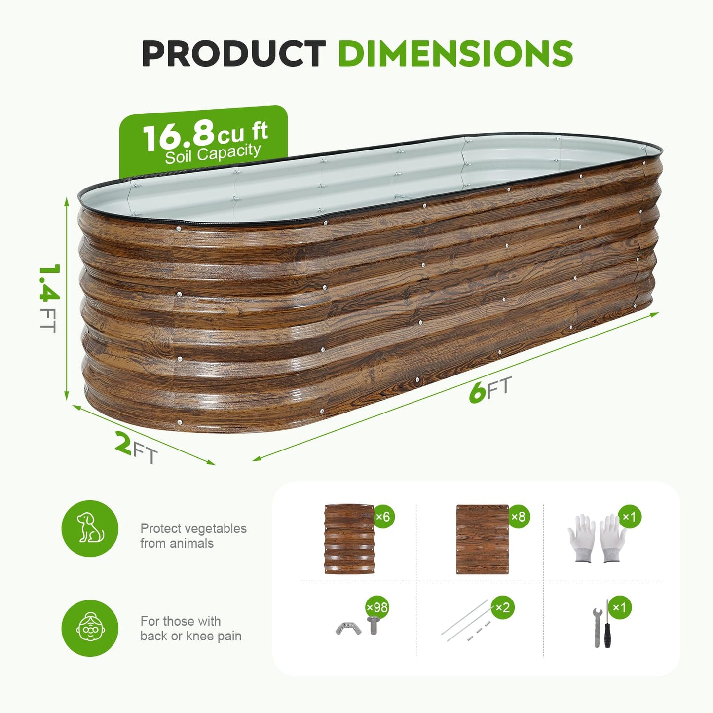 ZORMY Galvanized Raised Garden Bed Outdoor- 2PCS 6x2x1.4ft Oval Steel Raised Beds for Gardening, Metal Planter Box with Protective Strip and Gloves for Vegetables, Flowers, Fruits(Brown)