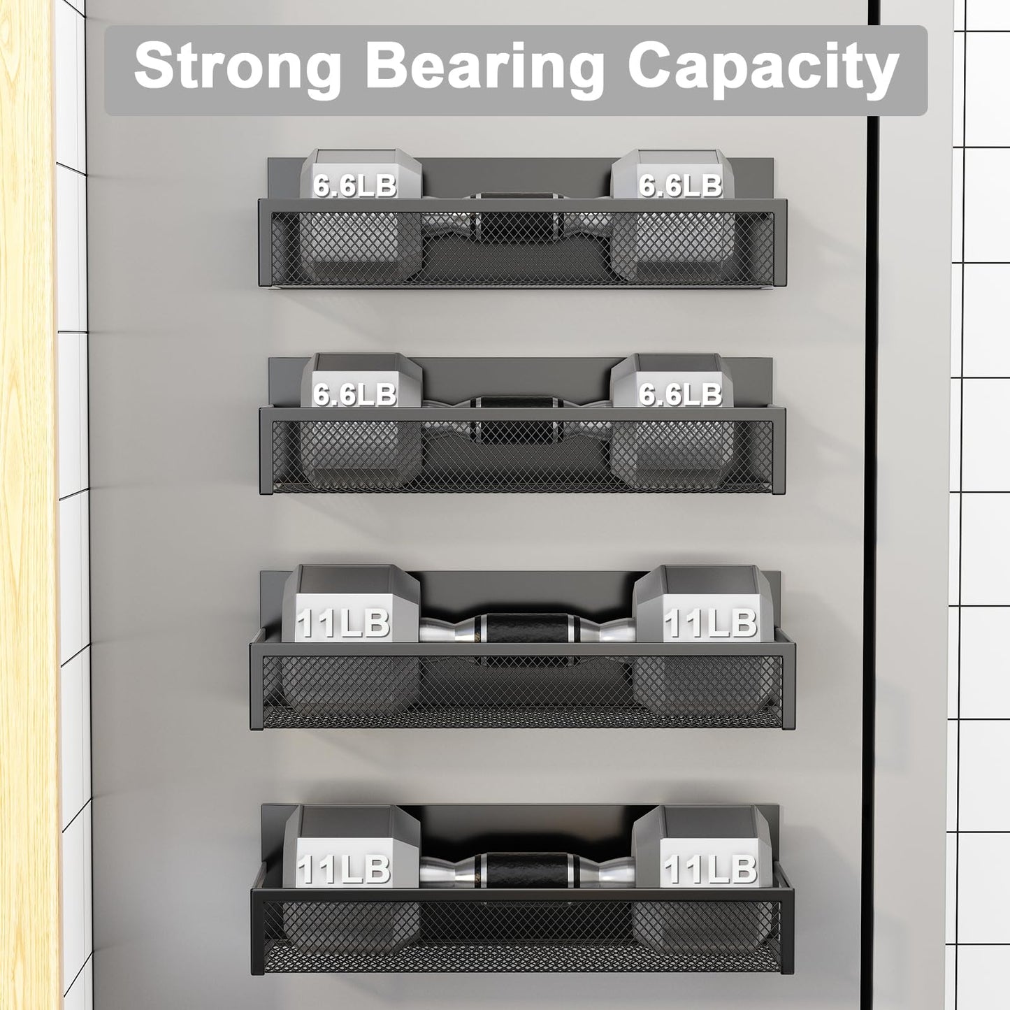 Magnetic Spice Rack for Refrigerator, 4 Pack Magnetic Shelf, Fridge Magnet Organizer with Moveable 8 Hooks, Magnetic Fridge Shelf for Kitchen Organization and Storage (4 Pack)