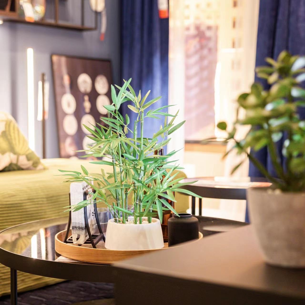 365 Blooming Decor 18 inch Tall White Potted Artificial Bamboo Plant- Luxury Artificial Bamboo Tree in White Pot for Home, Office, Kitchen, Counter Top, Indoor Decor, Money Tree, Lucky Tree.