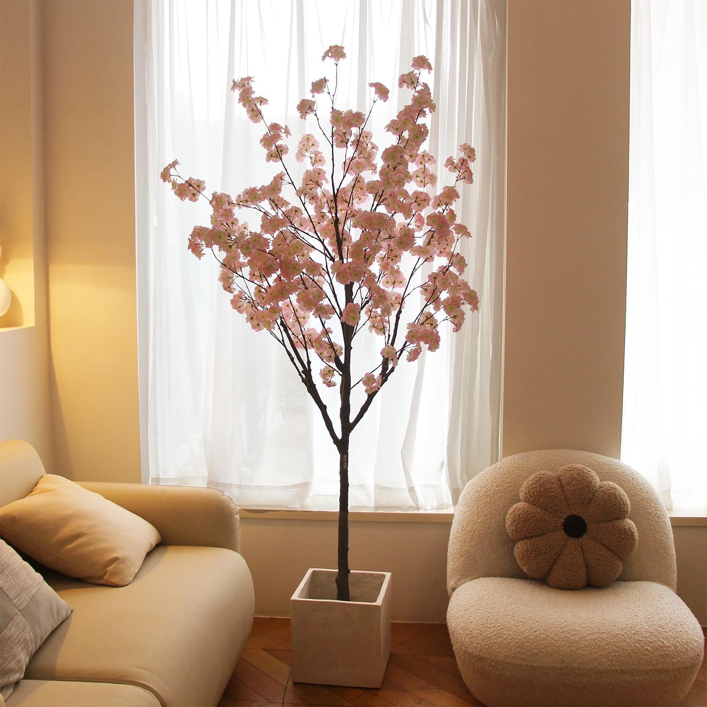 Nafresh Tall Artificial Cherry Blossom Tree 6Ft(72'), Realistic Potted Silk Faux Cherry Blossom, Indoor/Outdoor for Home, Office, Living Room, Bedroom, Porch