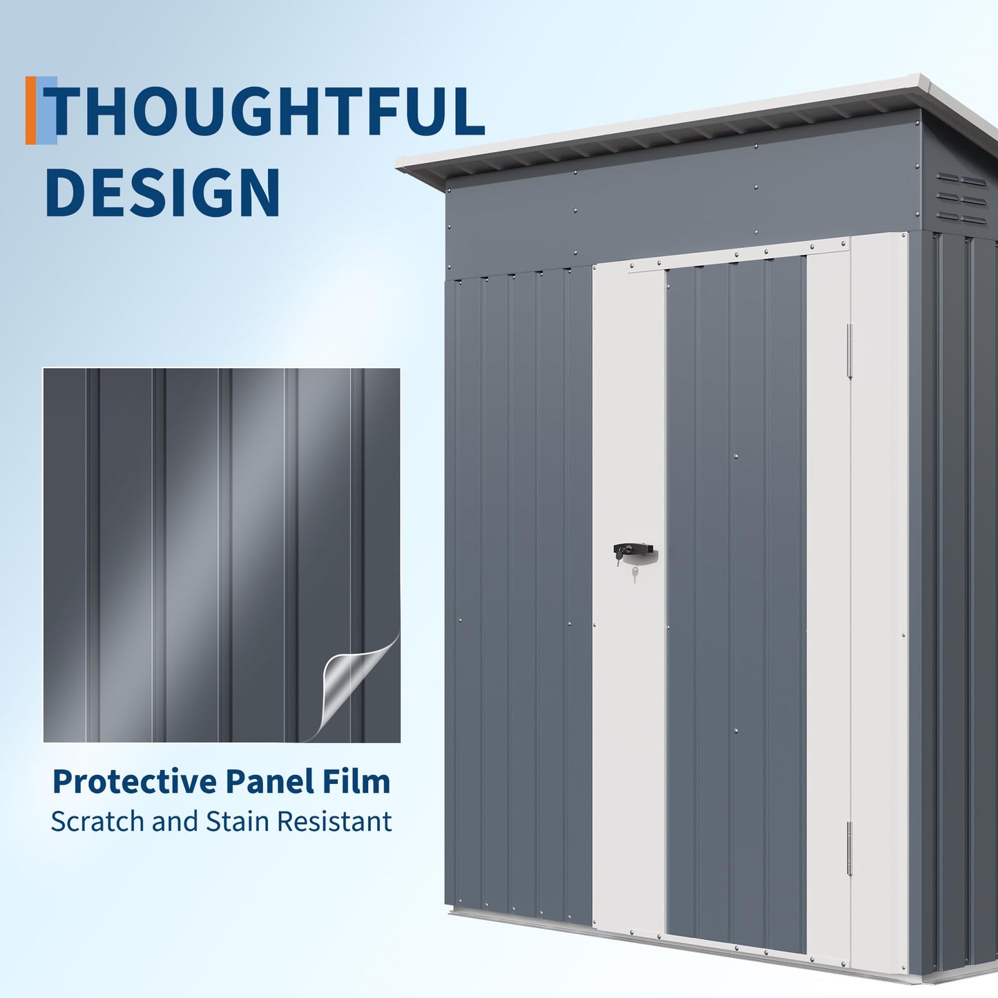Garvee Outdoor Storage Shed 5x3 FT, Metal Garden Tool Shed with Lockable Doors & Vents, Weather-Resistant Backyard Storage Shed for Tools, Lawn Equipment & Patio
