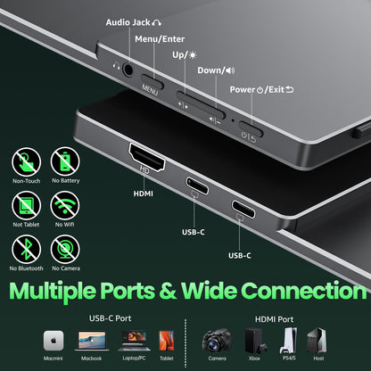 cocopar ocopar Portable Monitor 15.6 Inch Upgraded Travel 1080P Monitor with Speaker HDMI USB-C External Monitor for Laptop MacBook Surface PC Xbox PS5 with Built-in Kickstand&VESA Compatible