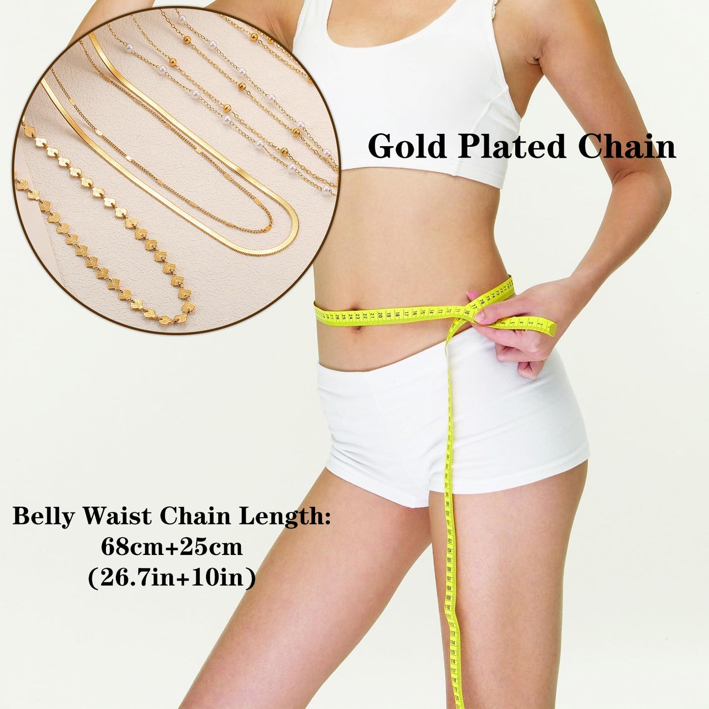 Gold Body Chain for Women Adjustable Belly Waist Chain Sexy Bikini Beach Jewelry for Women Waterproof Cute Hips Stomach Snake chain Belt Summer Vacation Accessories Gift For Her Bohemian Boho Jewelry