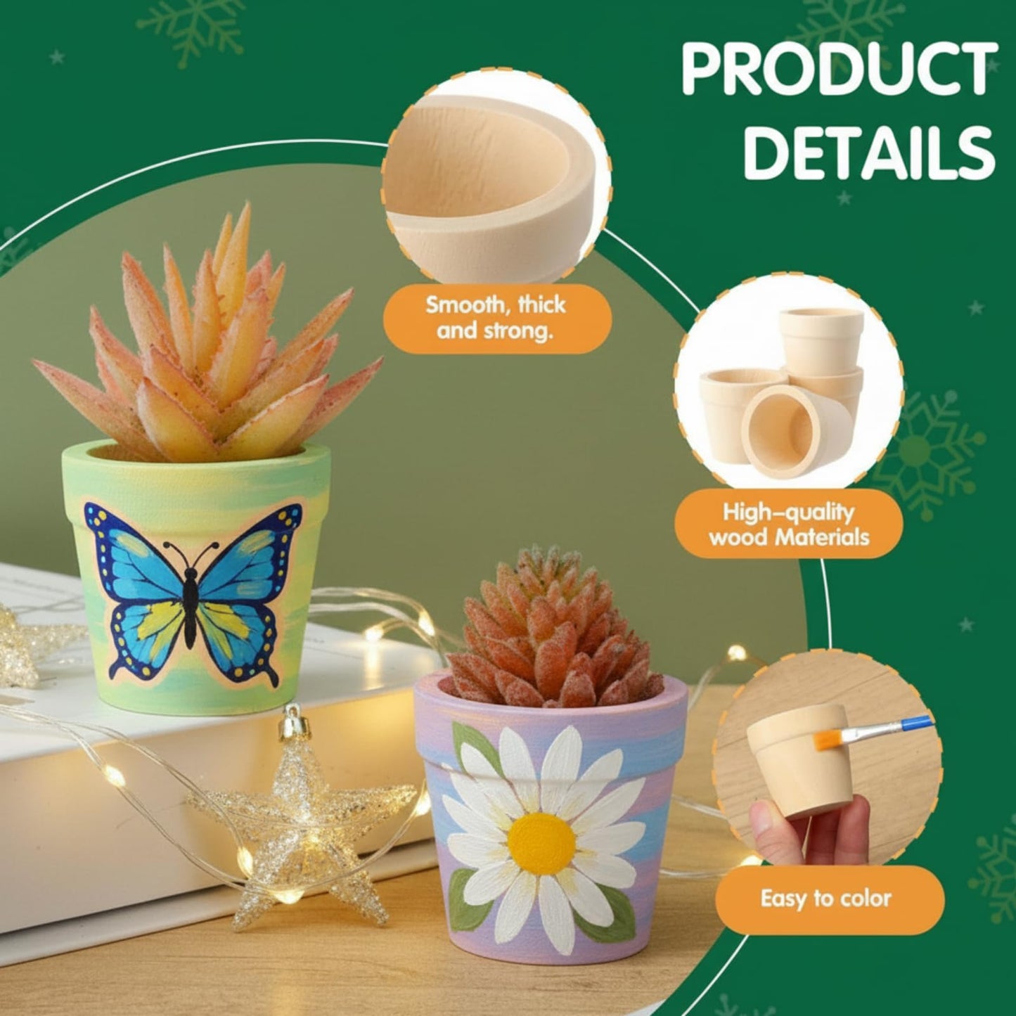 DoubleFill 24 Pack 1.8 Inch Easter Mini Craft Flower Pots, Spring Cactus Flower Nursery Wood Pots for Indoor/Outdoor Succulent Plants, Crafts, Wedding Favors, Employees Friends Coworkers Gifts