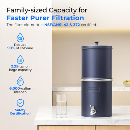 Waterdrop 2.25G Gravity Water Filter System, NSF/ANSI 42&372 Standard, Stainless Steel System with 4 Carbon Filters, Reduces 99% of Lead and Chlorine for Home, Camping, Emergencies