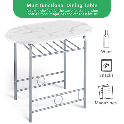 Yaheetech 3 Piece Modern Dining Table Set, Kitchen Table and Chairs Set for 2, Space Saving Table Set, Breakfast Nook Table Set with Steel Legs and Storage Rack for Kitchen/Small Space, White