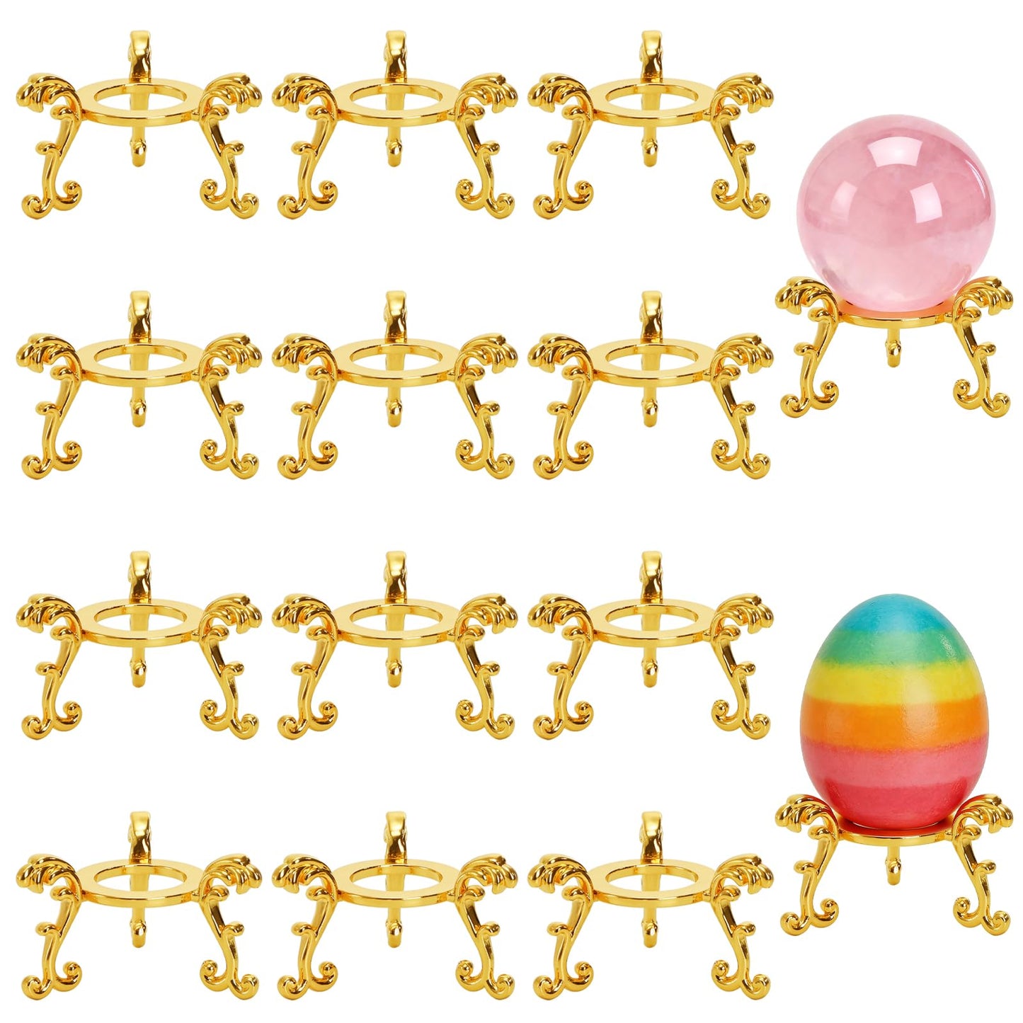 Jucoan 14 Pack Crystal Ball Stand, 2 Inch Small Metal Gold Sphere Holder for Displaying 40-80mm Crystals Globe Balls Rock Stone Easter Egg Display Stand
