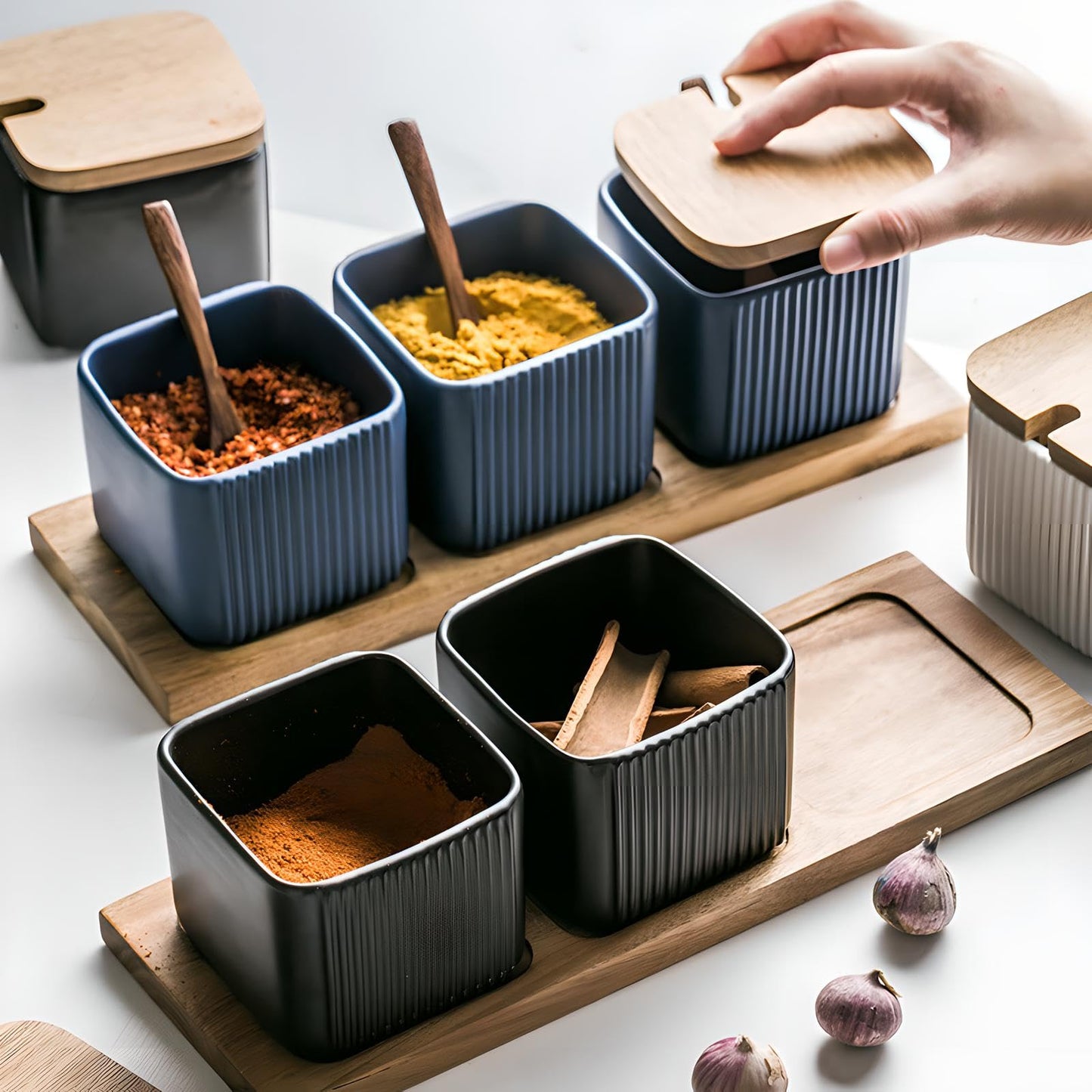 3 Pack Ceramic Condiment Jar Spice Box, Container Seasoning Jars Set with Lids and Spoon for Sugar Tea Coffee Spice Salt pepper for Home Kitchen Counter (Black)