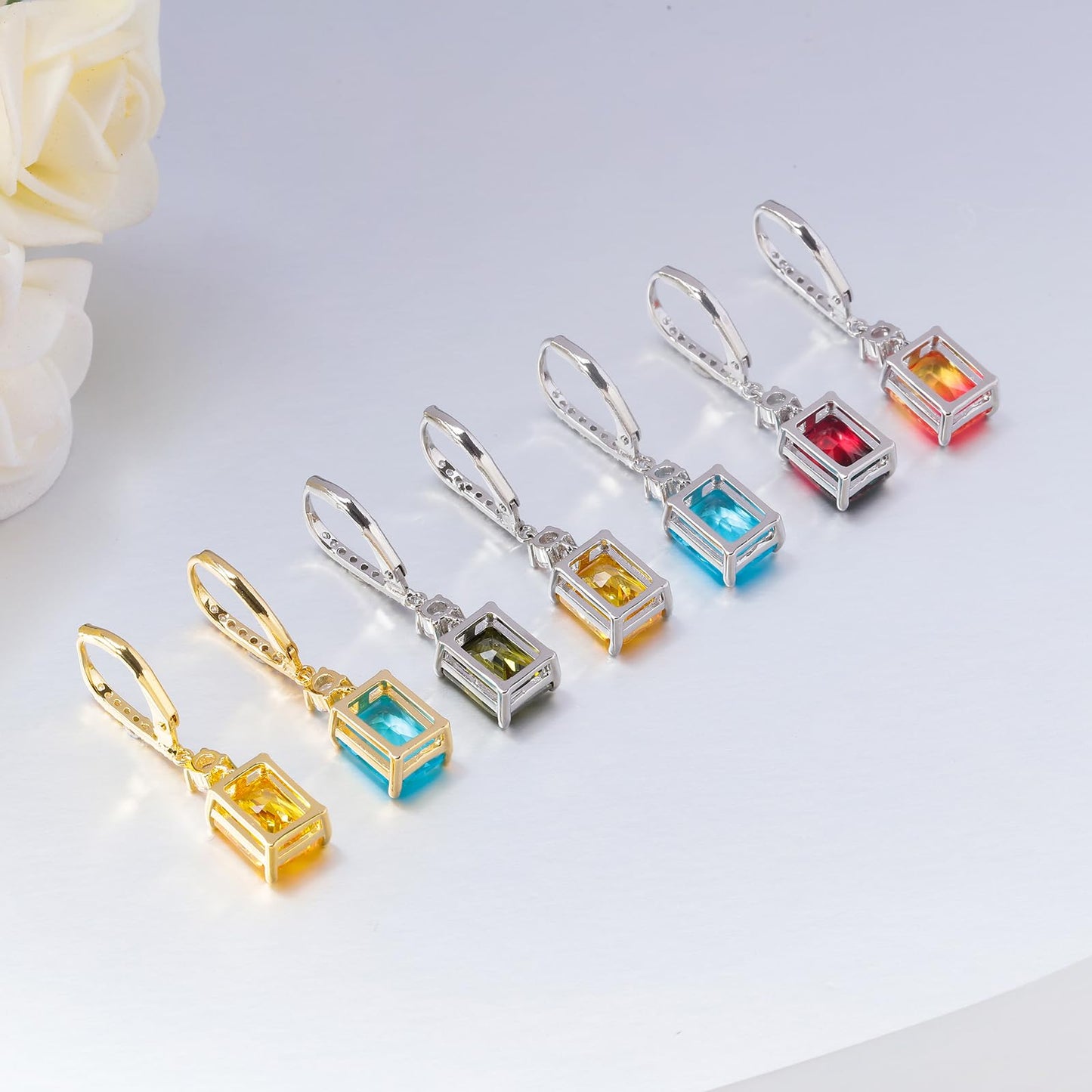 CiNily Leverback Earrings for Women Rectangular-cut Drop Dangle Earring Hypoallergenic, 14K Gold Plated Yellow Cubic Zircon Earrings Diamond Dangle Ear Rings Jewelry Birthday