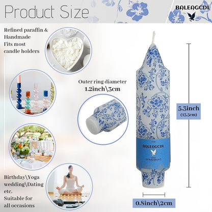 Floral Taper Candle Handmade Unscented Candlesticks 5 Inch Short Candle Sticks Blue Flower Print Tapered Candles for Home Party Wedding Decor & Gifts Set of 4