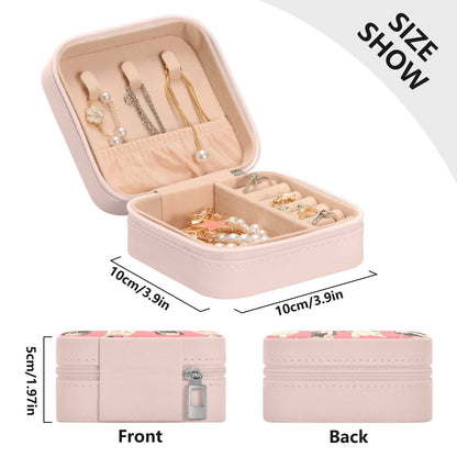 ZZKKO Funny Cartoon Pug Puppy Small Jewelry Box Travel Jewelry Case Leather Jewelry Travel Organizer Mini Portable Storage Boxes for Womens Rings Necklaces Gifts Pink