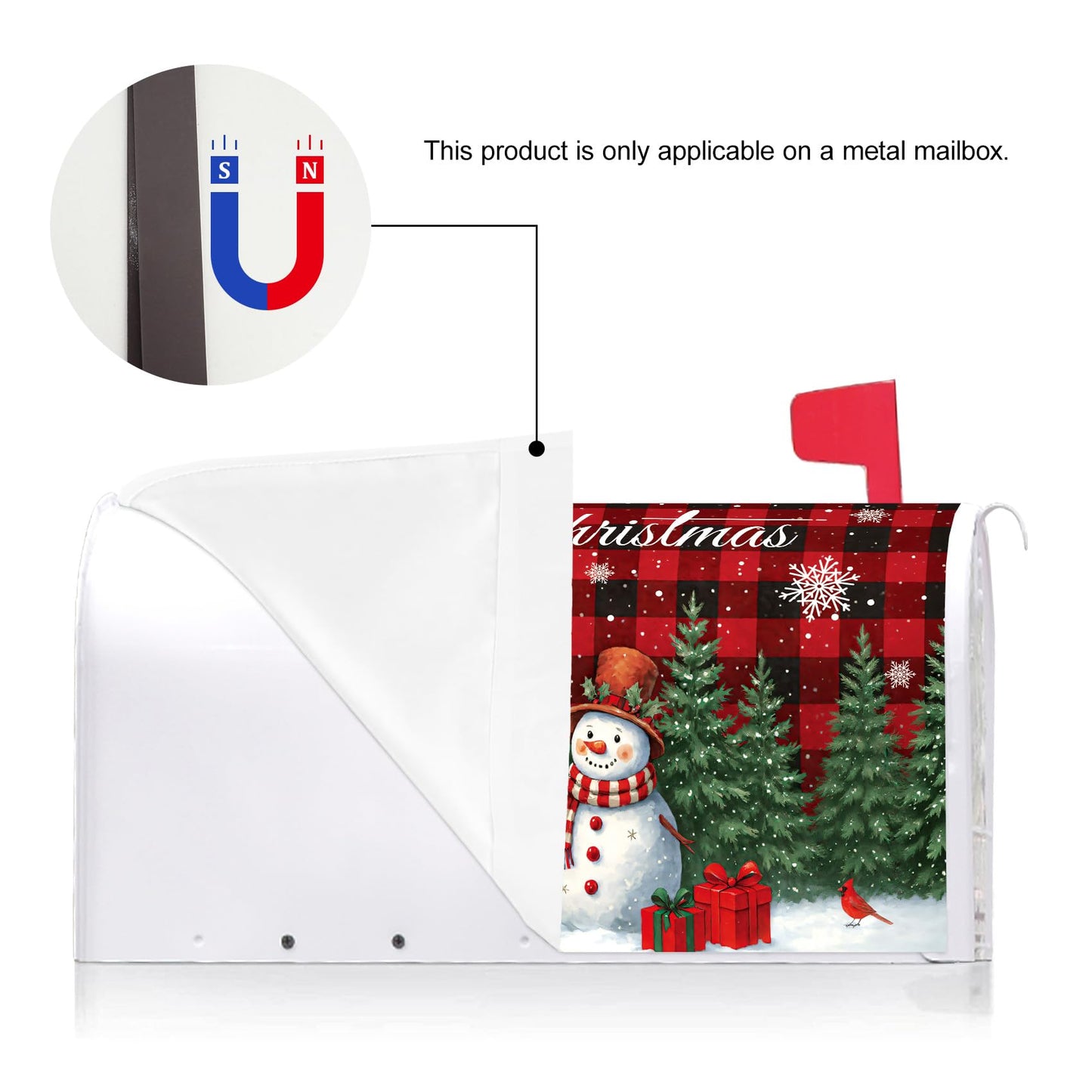 Texupday Merry Christmas Snowman Cardinal Buffalo Plaid Mailbox Cover with Magnetic Strip Winter Holiday Mailbox Wraps Post Letter Box Cover Standard Size 21" X 18" for Garden Outdoor Yard Decor