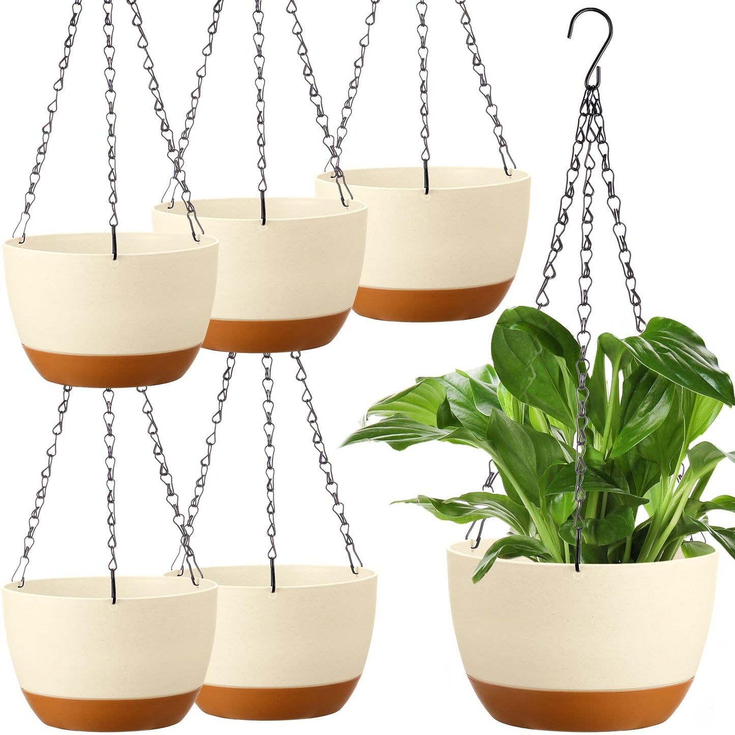 Mumufy 6 Pcs 8 Inch Hanging Planters for Indoor and Outdoor Plants, Beige