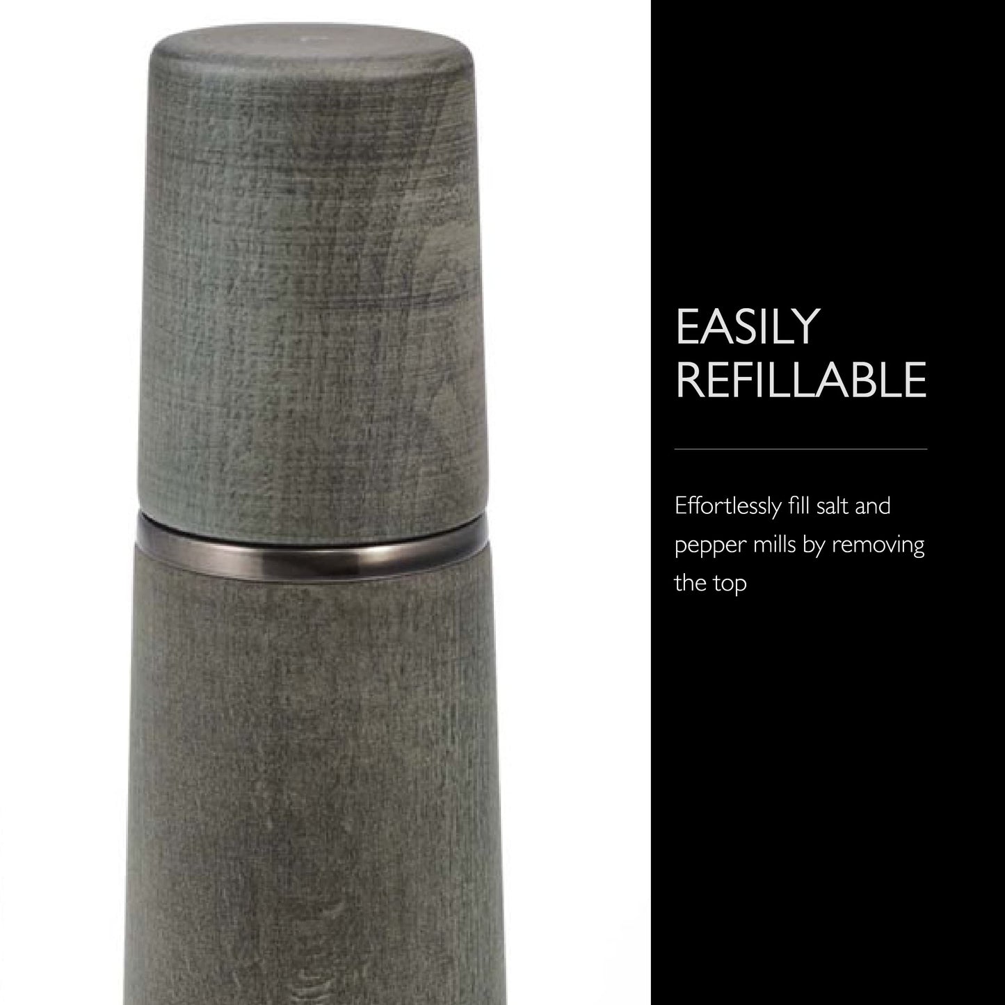 Cole & Mason Marlow Wood Mill Set - Balanced Salt and Pepper Grinders - Refillable Spice Tools - Adjustable Salt and Peppercorn Grinder Settings - Dark Grey