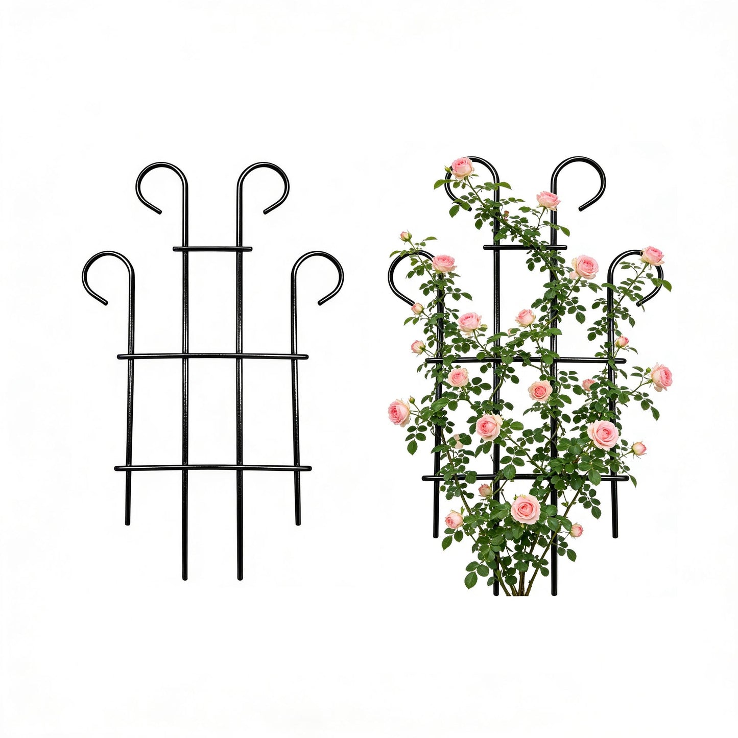 2 Pack 31 Inch Black Coated Wave Pot Metal Trellis Panel,Plant Stakes for Climbing Plants Outdoor Roses Vines Flower Vegetable Supports