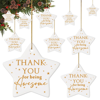 Sieral 10 Pcs Thank You Ornaments Bulk Christmas Office Gifts for Coworker Employee Star Ceramic Double Sided Thank You for Being Awesome Xmas Decor Inspirational Gift Teacher Nurse Team Customers