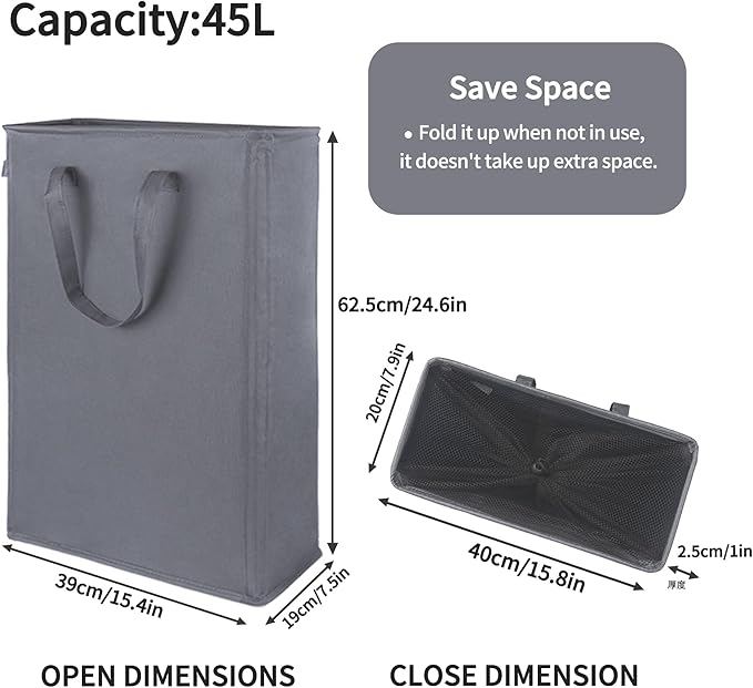Odonata Slim Laundry Hamper Handles Collapsible Laundry Basket Thin Dirty