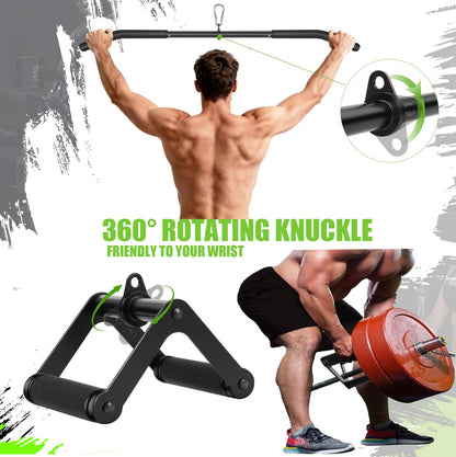Cable Machine Attachment Set LAT Pulldown Attachments,Cable Machine Accessories for Home Gym Weight Workout Include LAT Pulldown Bar,Double D Bar, Tricep Rope,V Bar (Black-5 pcs)