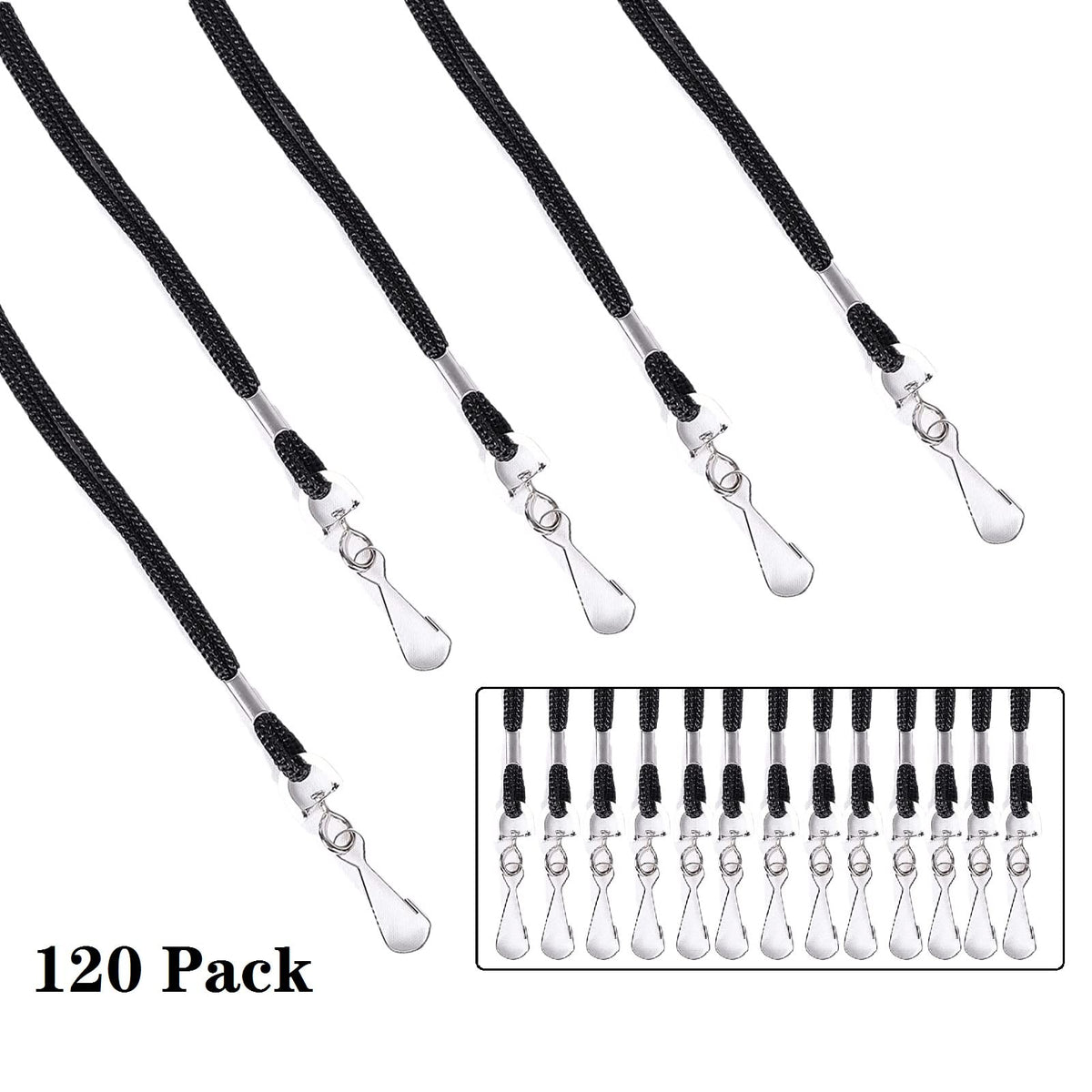 KAKAMINA 120 Pack Badge Lanyards, for ID Badges, Black Lanyard Badge Holder Office Business Card Lanyards Key Lanyards Students ID Card with 18" Inch and J Hook(Black)