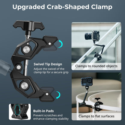 SMALLRIG 12.9 Inches Magic Arm Clamp, with 1/4'' Screw & Anti-Deflection Retractable Pin, Clamp Mount for GoPro/for Insta360 /for DJI Action/for DSLR/for Light/for Monitor/for Phone - 5312