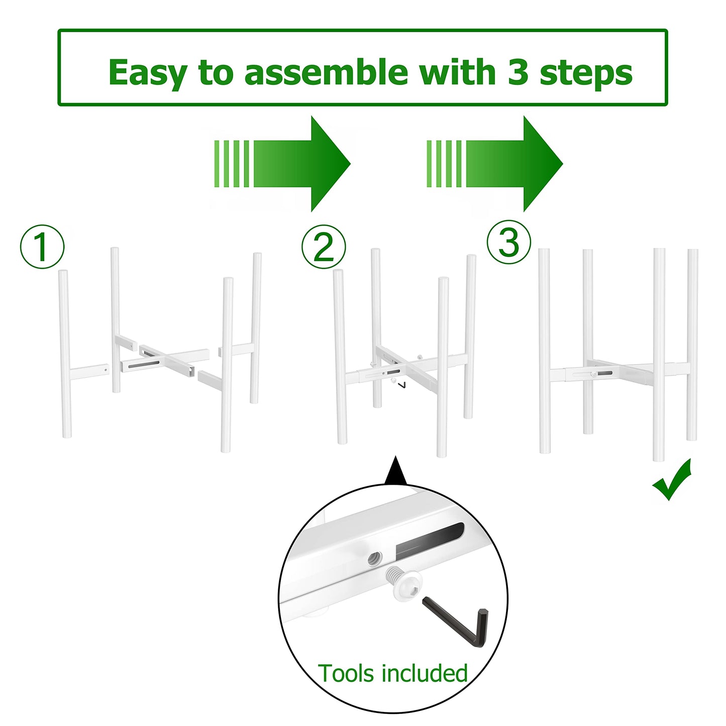 EKNITEY Adjustable Plant Pot Stand: Indoor Outdoor Modern Flower Holder Metal Plant Rack Organizer Planter Stand for Garden Patio Corner Bathroom Living Room Balcony Home Office (White)