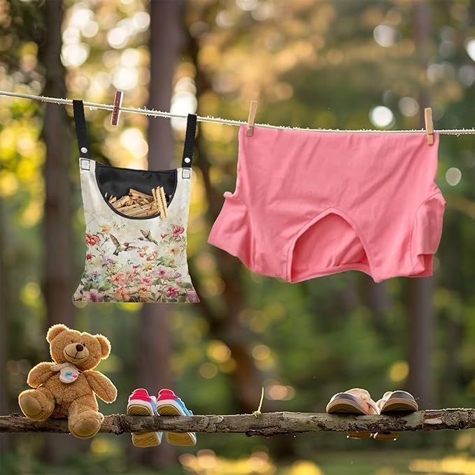2 Pcs Hummingbird Pink Clothespin Bag, Large Clothes Pin Hanging Bag, Pin Bag