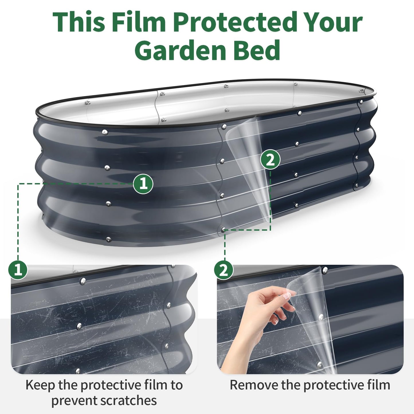 Kesfitt Raised Garden Bed, 4x2x1 FT Galvanized Steel Metal Raised Garden Bed, Oval Open-Bottom Design, 12-Inch Deep for Outdoor Vegetable & Herb Gardening, Midnight Blue
