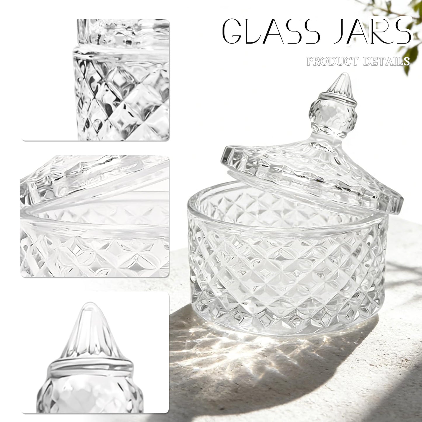 Glass Jewelry Box, Crystal Candy Dish with Lid, Ring Box, Small Trinket Dish, Jewelry Organizer Dish with Lid, Decorative Jewelry Bowls for Home Decor, Christmas Birthday Gifts for Women (Diamond)
