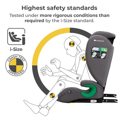 Kinderkraft JUNIORFIX2 Car Seat for 4-12 Years, I-Size 100-150 cm, Group 2/3, Toddler car seat with Isofix, Adjustable Headrest, Reinforced Side protections, Wide and Comfortable seat, Gray