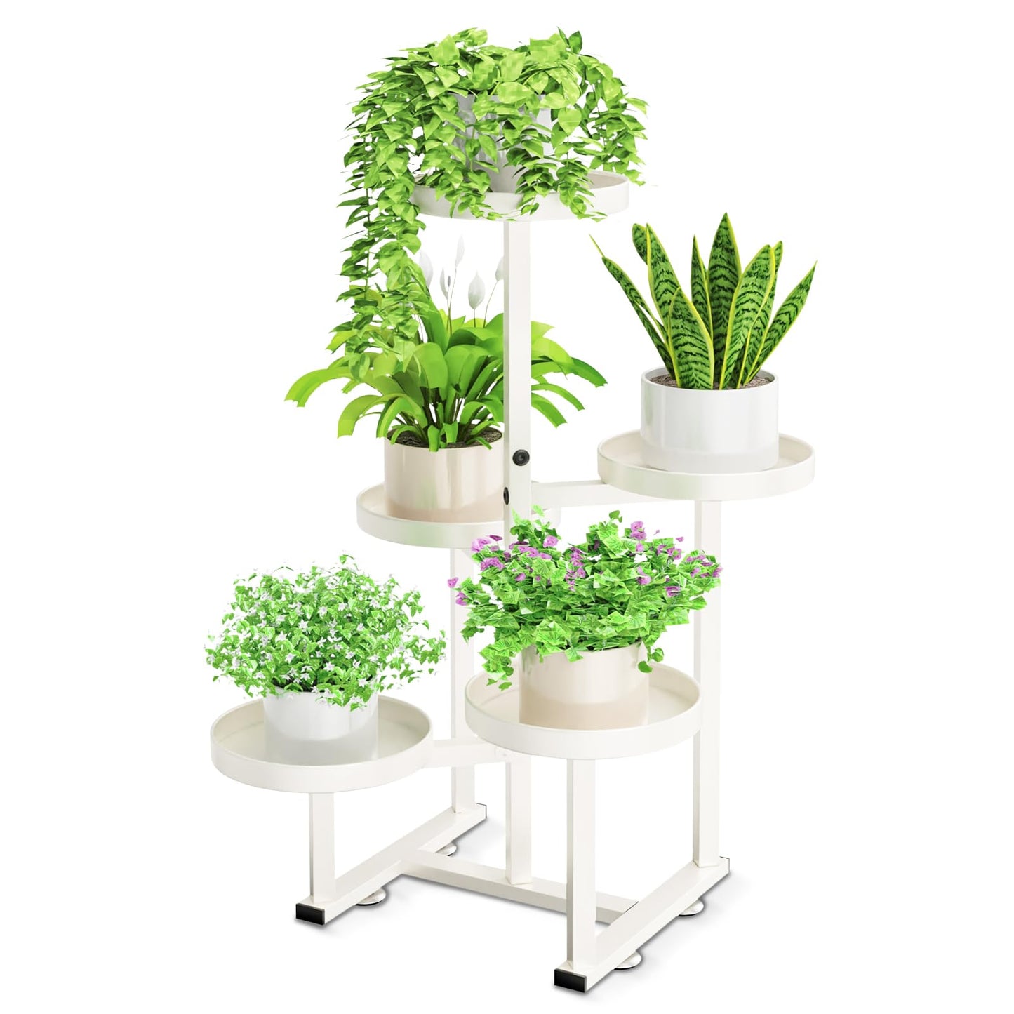 jsyonii Metal Plant Stand Indoor, Corner Flower Pot Stand for Multiple Plants, 5 Tier Heavy Duty Plant Shelf for Patio Living Room Garden Balcony Office White