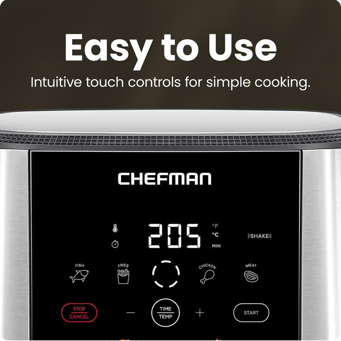 Chefman TurboFry® Touch Air Fryer, XL 7.5 Litre Family Size, 1800W Power, 4 Presets, Uses No Oil, Nonstick Dishwasher-Safe Parts, Automatic Shutoff, Stainless Steel, Uk