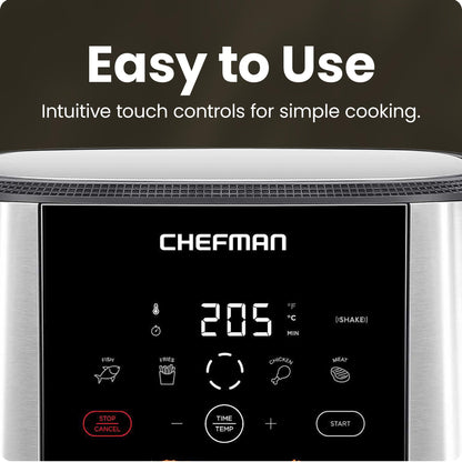 Chefman TurboFry® Touch Air Fryer, XL 7.5 Litre Family Size, 1800W Power, 4 Presets, Uses No Oil, Nonstick Dishwasher-Safe Parts, Automatic Shutoff, Stainless Steel, Uk