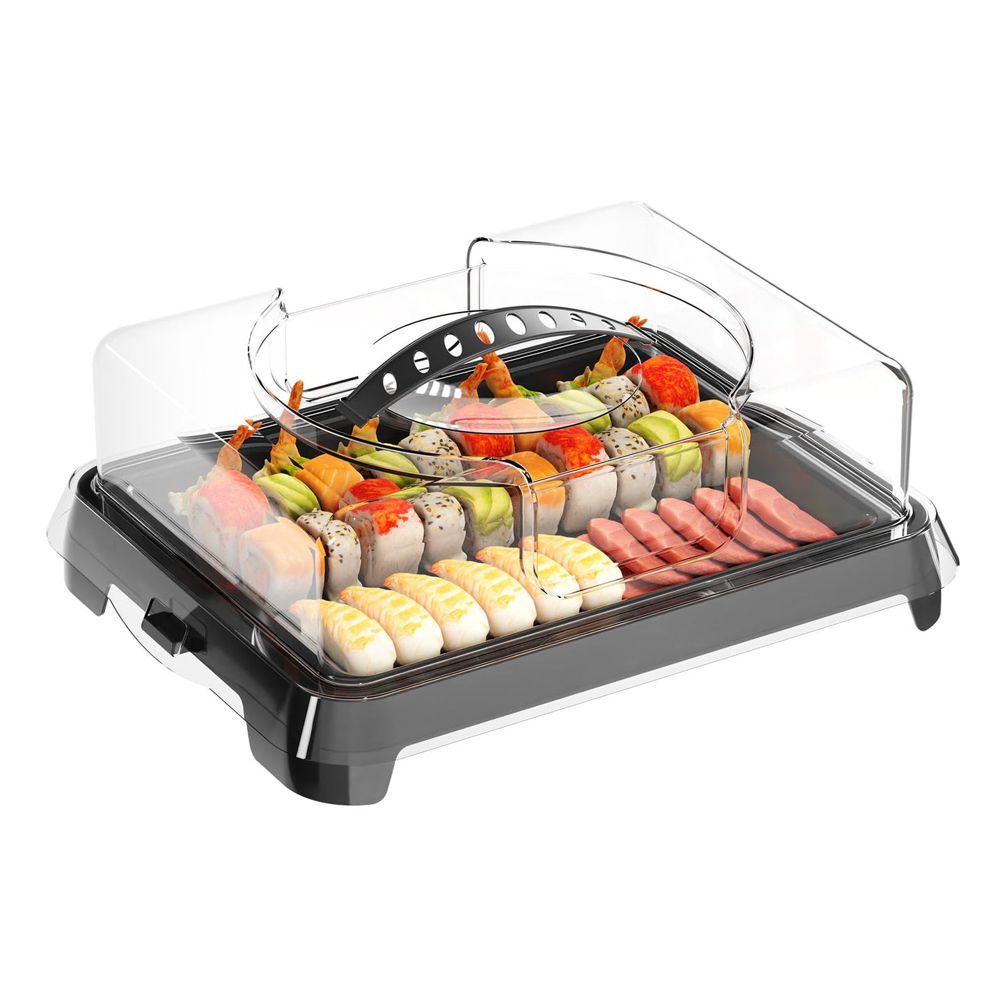 Chilled Portable Serving Tray Platterbox with Reusable Ice Pack with Lid Shrimp Cocktail Serving Dish Platter Cold Food Buffet Server for Appetizer Veggie Fruit Food Parties Outdoor Picnic, Black