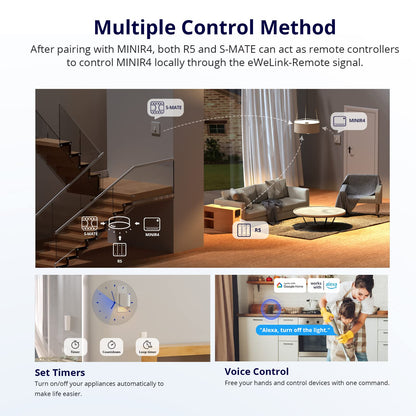 SONOFF MINIR4 10A Smart WiFi Extreme Wireless Light Switch,Universal DIY Module for Smart Home Automation Solution, Compatible with Alexa & Google Home Assistant, No Hub Required,4 Pack