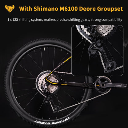 TRIFOX Carbon Fiber Mountain Bike with Shimano M6100 Deore Groupset 12-Speed,Carbon Fiber Frame,Hydraulic Fork 130mm Travel,29er Mountain Bike for Adult 17/19 inch (Obsidian Yellow, 29er * 17 inch)