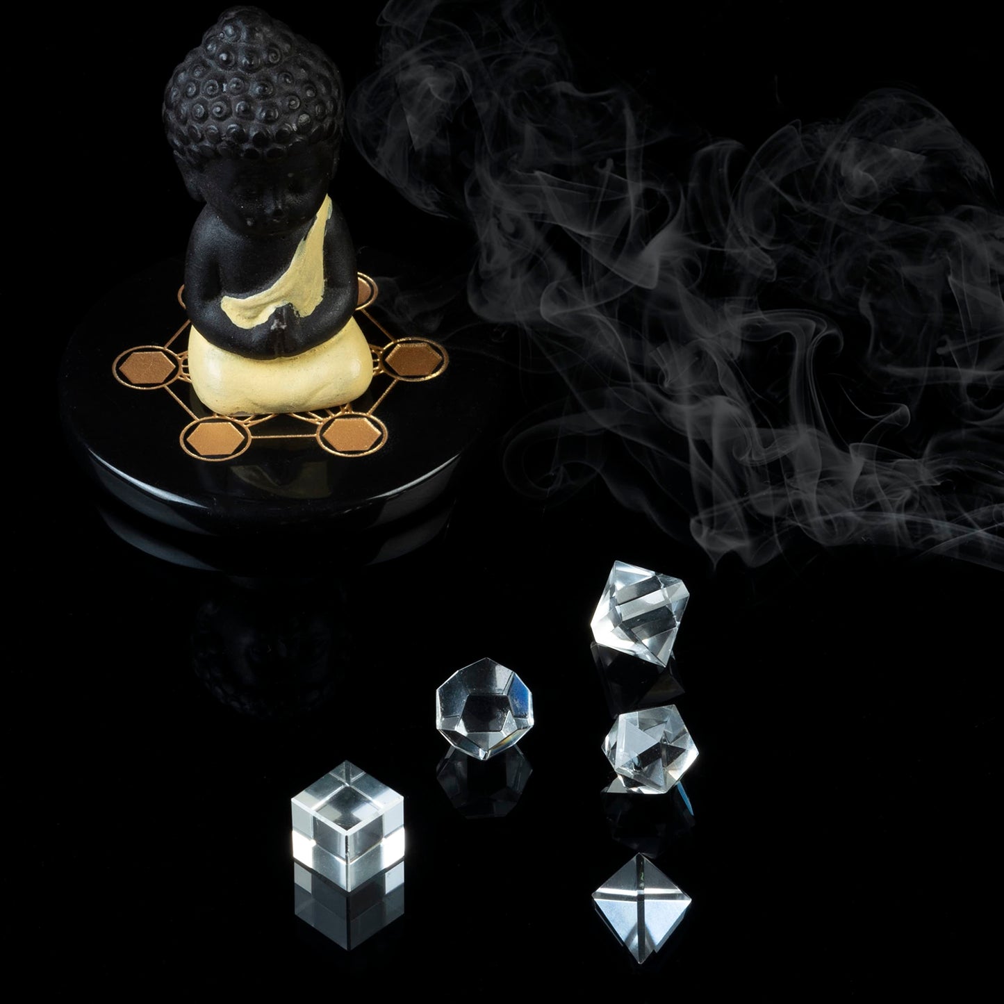 Crocon Clear Quartz 5 Pcs Platonic Sacred Stones Geometry Set for Chakra Stone Balancing Reiki Healing Spiritual Good Luck Home Office Decor Size: 15-20 mm