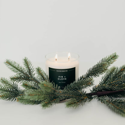 Calyan Wax Co. Fir & Clove 2 Wick Scented Candle - 37 Hour Burn - Luxury Clean Soy Wax Candles - Long Lasting Large Glass Jar Candle for Home - 8.8oz