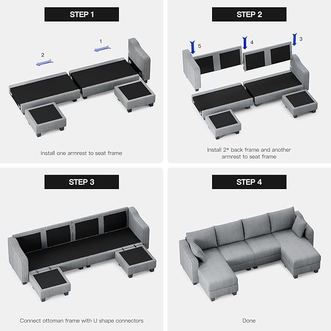 Belffin U Shaped Couch with Reversible Chaises Sectional Couches