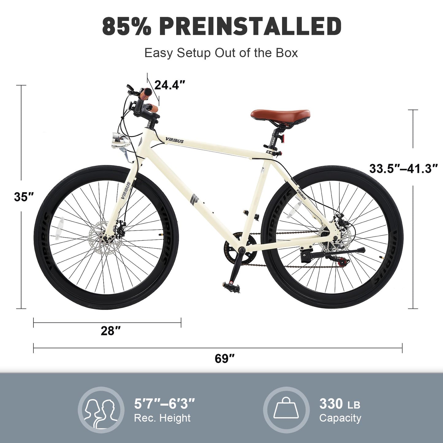 VIRIBUS Hybrid Bikes, 28 inch Mens Bike with Lightweight Aluminum Frame & Disc Brakes, 700C Bikes for Tall Men, 7 Speed Vintage Retro Hybrid Bicycles for City Commuters, Mens Road Bike Cream