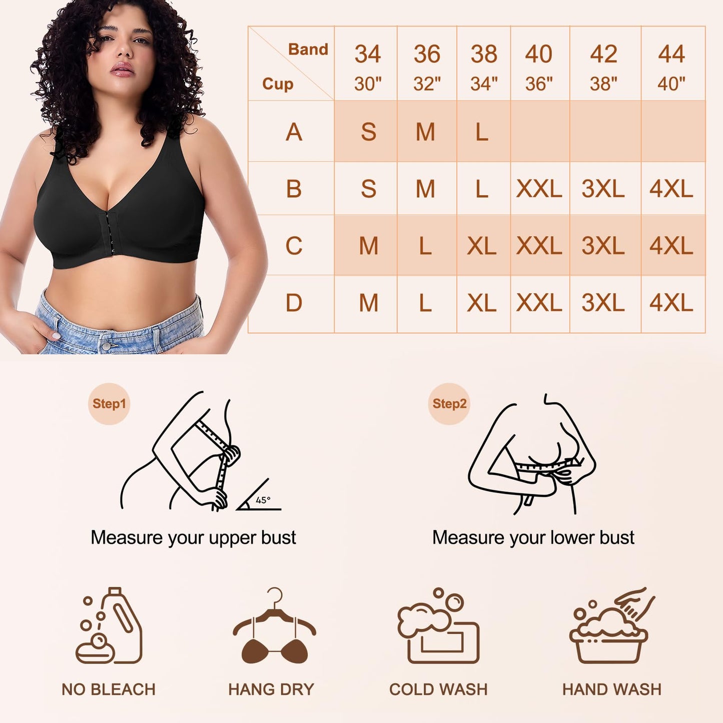 Starmiss Seamless Front Closure Bra for Women Posture Back Smoothing Wireless Brasieres, Black, L