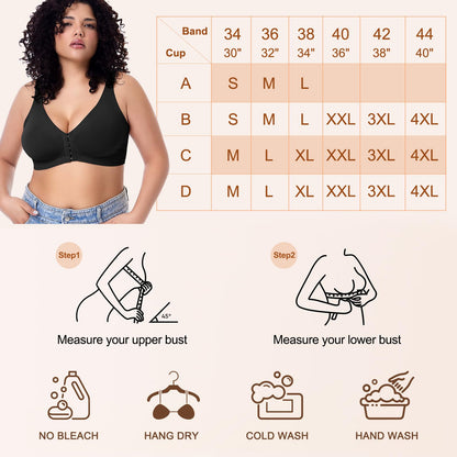 Starmiss Seamless Front Closure Bra for Women Posture Back Smoothing Wireless Brasieres, Black, L